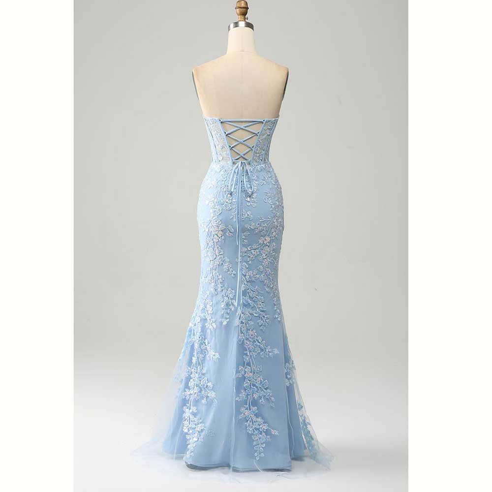 Elegant Light Blue Satin Women - Elegant Satin Evening Gown Split review and price