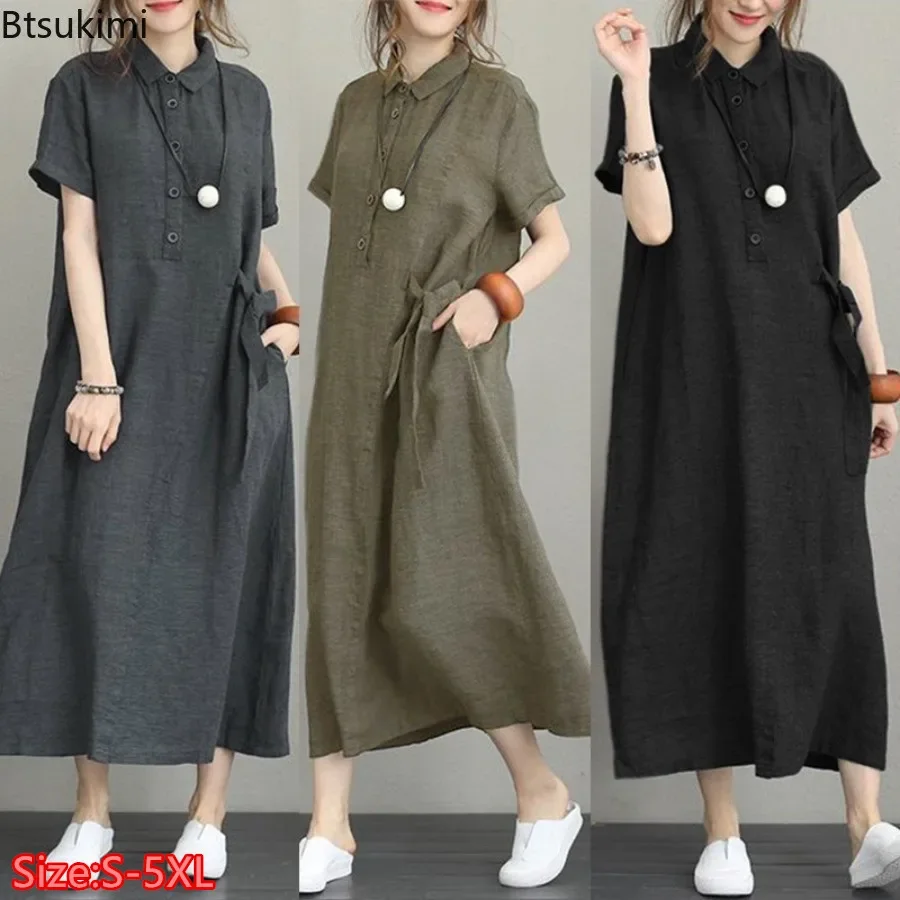 2026 Summer Dress Simple Vinta - Casual Loose Linen Shirt Dress review and price