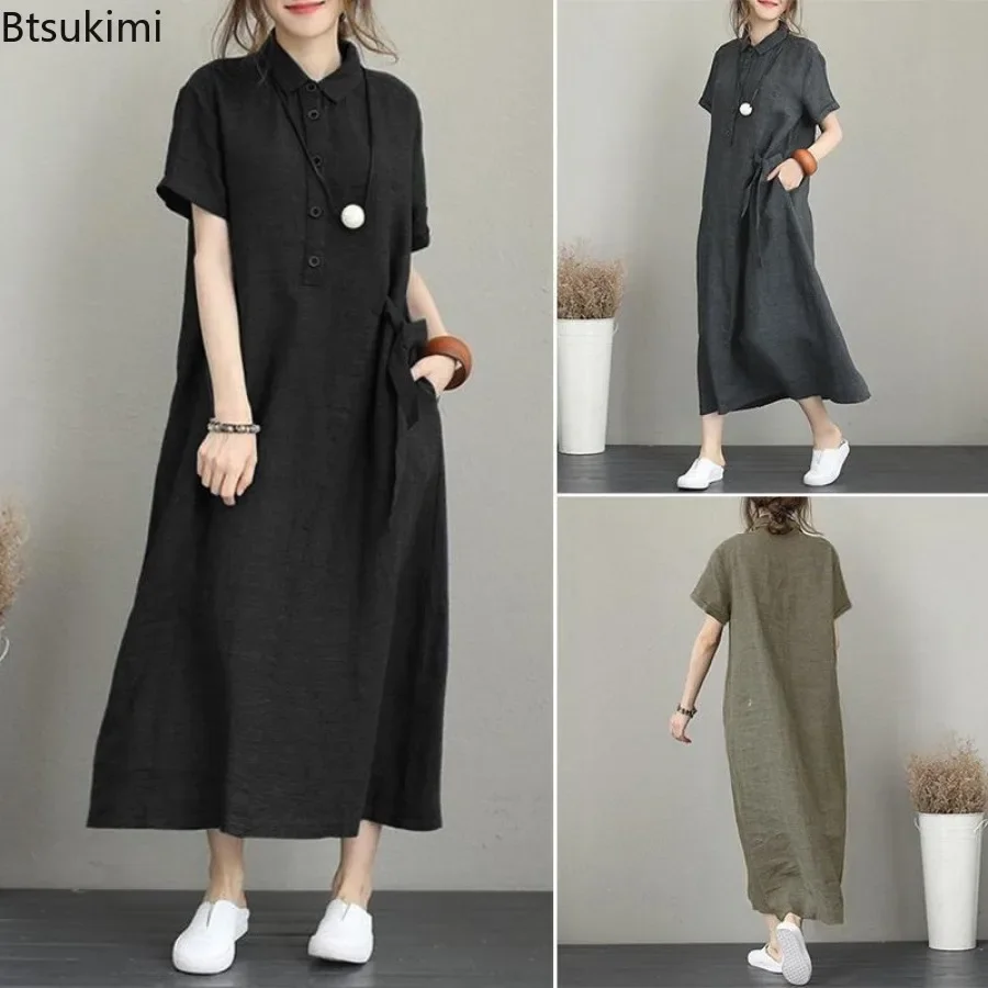 2026 Summer Dress Simple Vinta - Casual Loose Linen Shirt Dress review and price