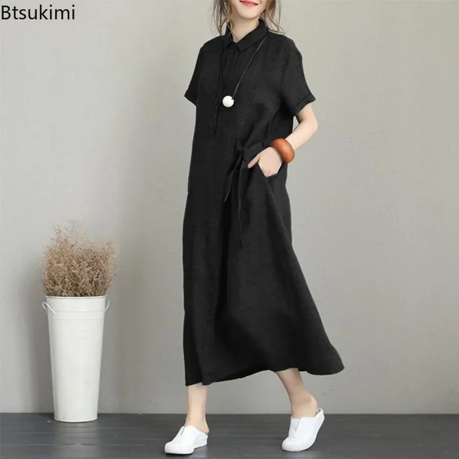 2026 Summer Dress Simple Vinta - Casual Loose Linen Shirt Dress review and price