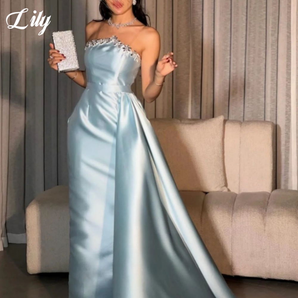 Lily Blue Elegant Formal Gown  - Elegant Satin Evening Gown Split review and price