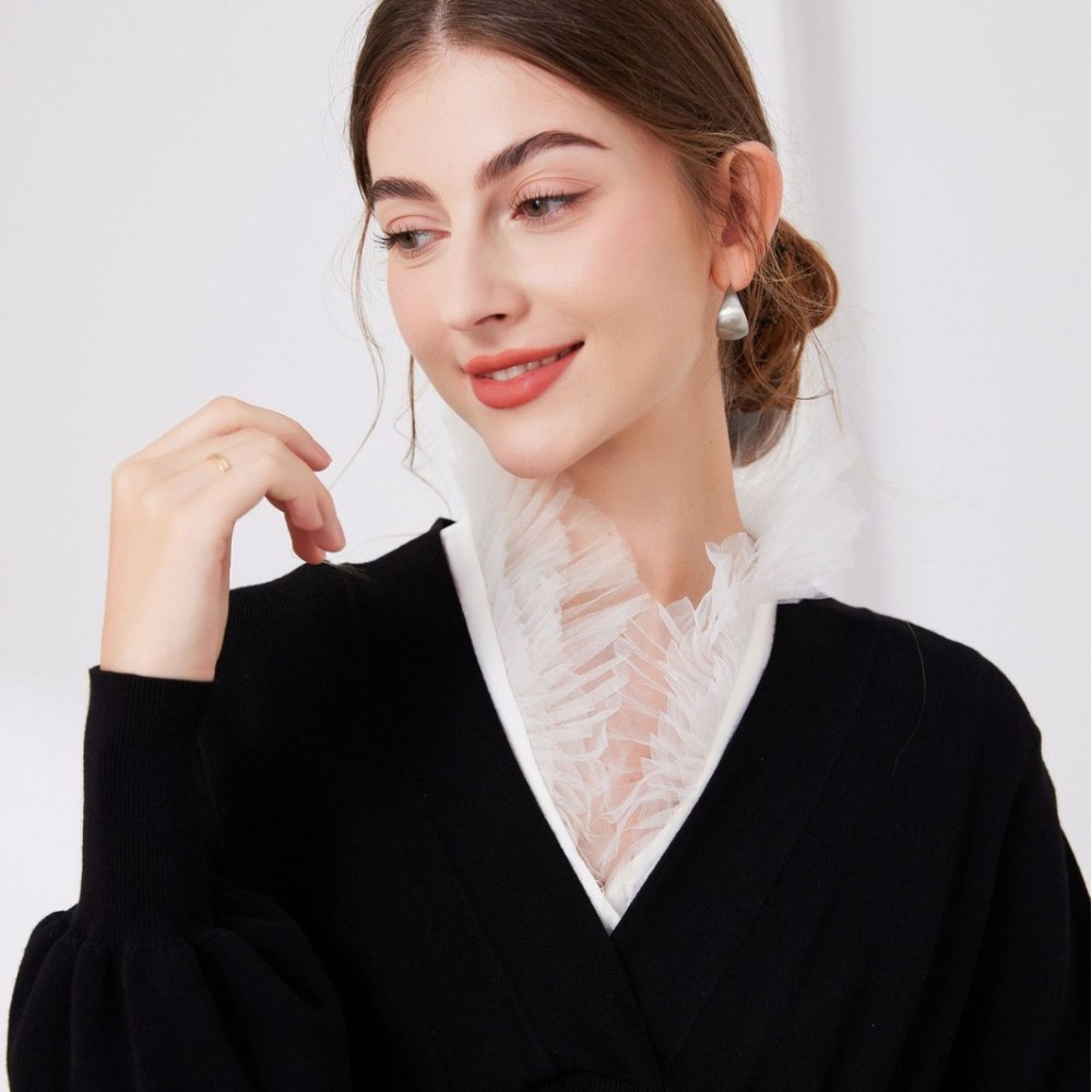 V Shape Melange Yarn Fake Coll - Tops review and price