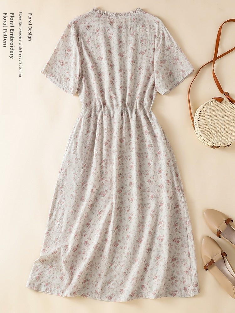 Summer Cotton Linen Short Slee - Korean Style A Line Shirt Dress review and price