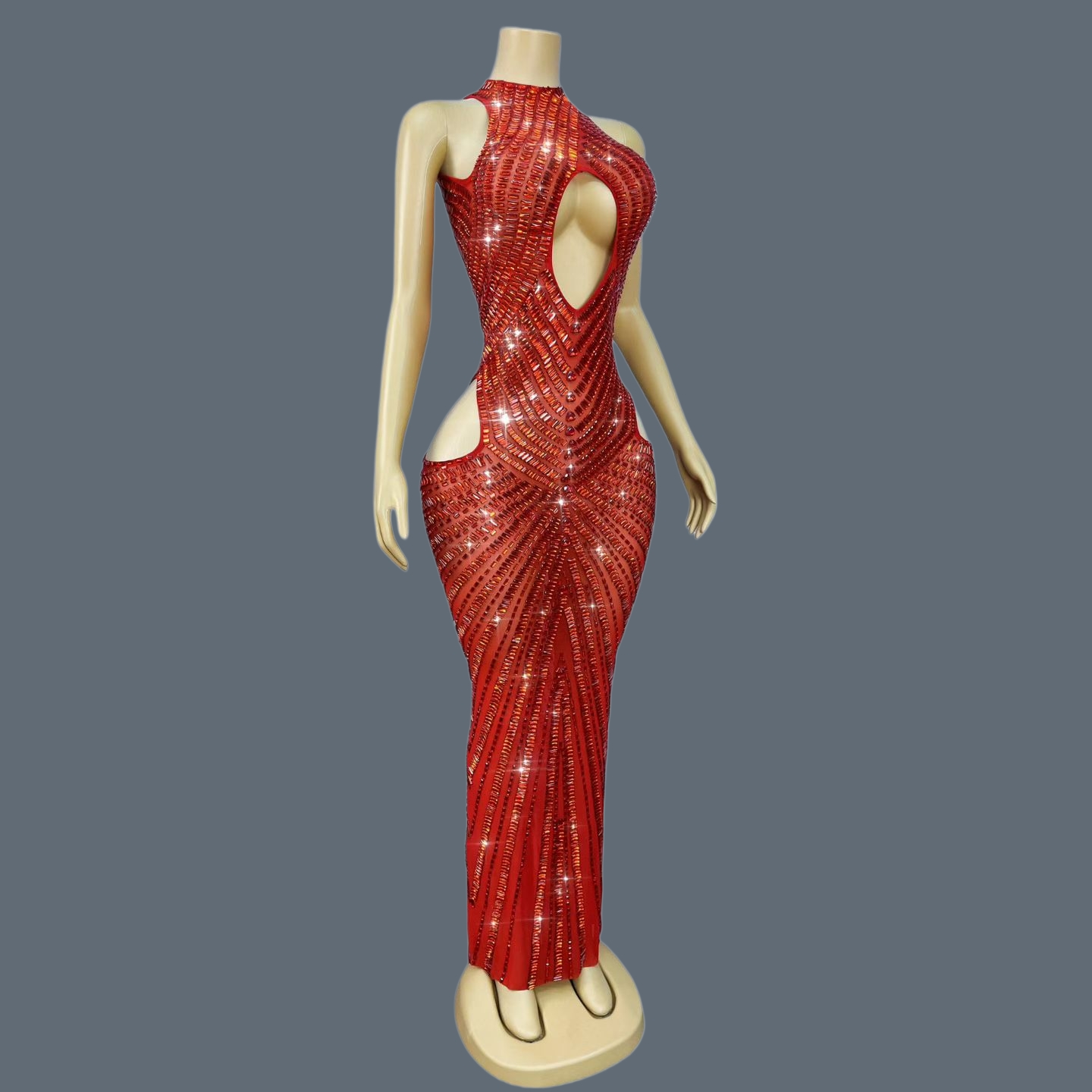Luxury Red Rhinestone Hollow O - Sparkly Rhinestone Club Party Dress review and price