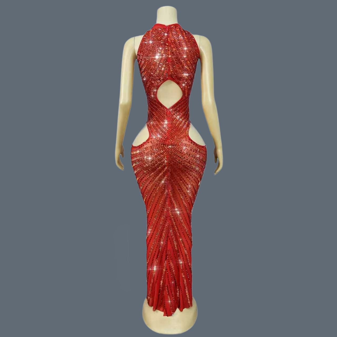 Luxury Red Rhinestone Hollow O - Sparkly Rhinestone Club Party Dress review and price