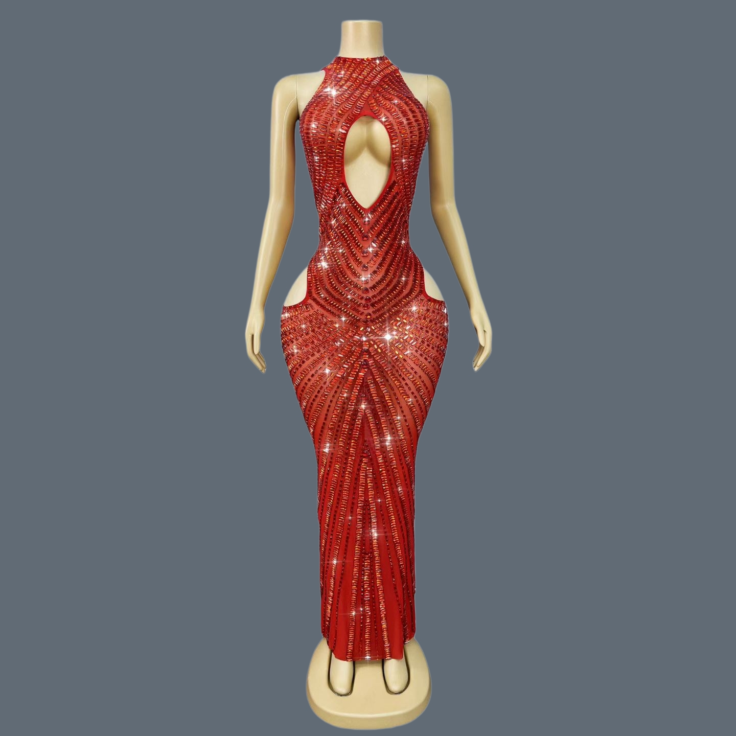 Luxury Red Rhinestone Hollow O - Sparkly Rhinestone Club Party Dress review and price