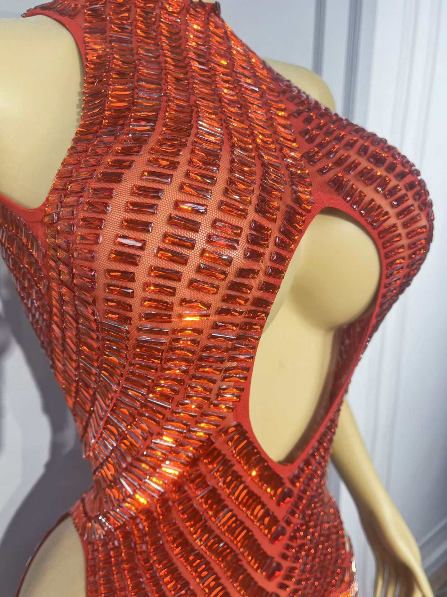 Luxury Red Rhinestone Hollow O - Sparkly Rhinestone Club Party Dress review and price