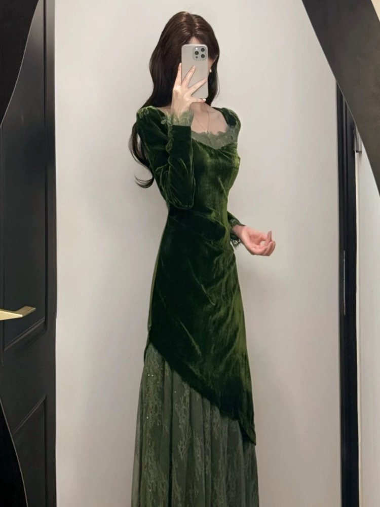 French Vintage Elegant Velvet  - French Vintage Floral Midi Dress review and price