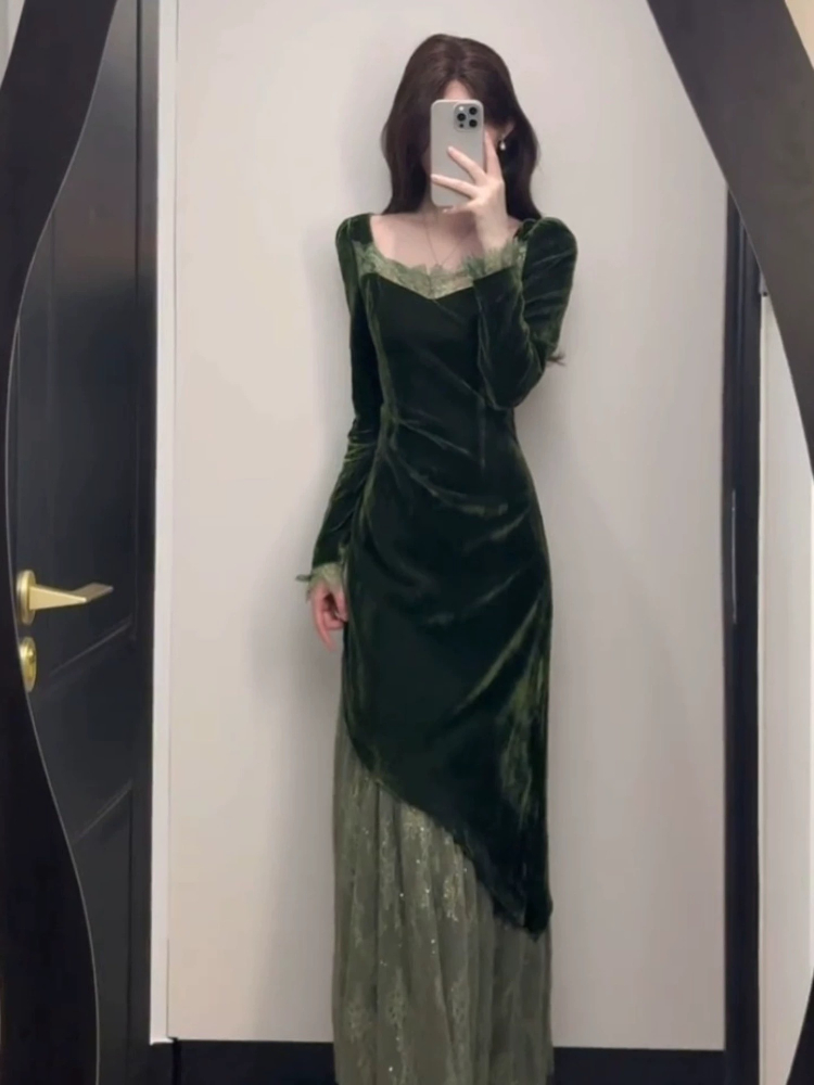 French Vintage Elegant Velvet  - French Vintage Floral Midi Dress review and price